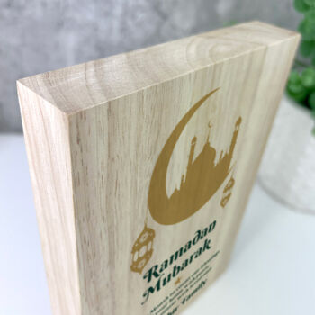 Personalised Ramadan Mubarak Crescent And Lanterns Giant Wooden Block 21cm X 15cm, 3 of 5