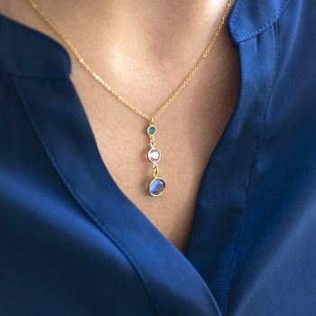 Gold Plated Three Generations Birthstone Necklace, 3 of 9