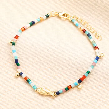 Semi Precious Stone Fish Beaded Bracelet In Gold Plating, 2 of 6