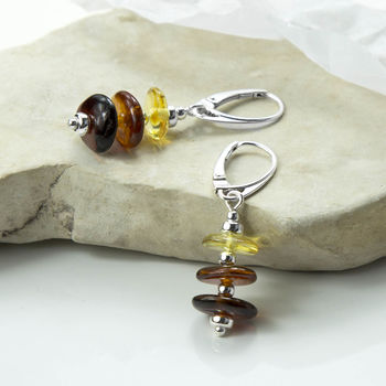 Sterling Silver Tricolour Amber Drop Earrings, 3 of 4