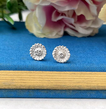Good Luck Sterling Silver Mini Sunflower Earrings, 2 of 12