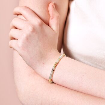 Green Semi Precious Stone Heishi Beaded Bracelet Gold, 3 of 4