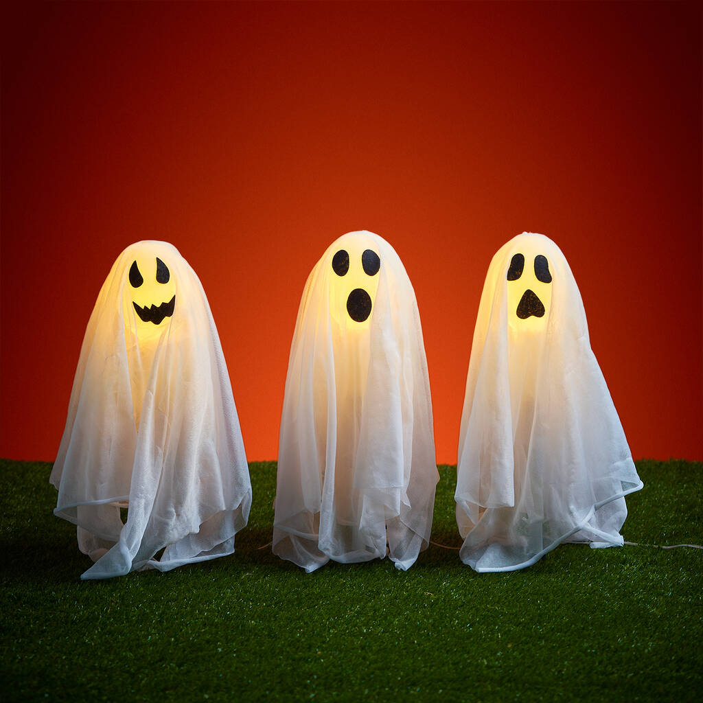 Trio Of Halloween Ghost Garden Stake Lights By Lights4fun