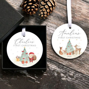 Personalised Baby’s First Christmas Ornament – Woodland Animals Ceramic Keepsake Bauble, 4 of 8