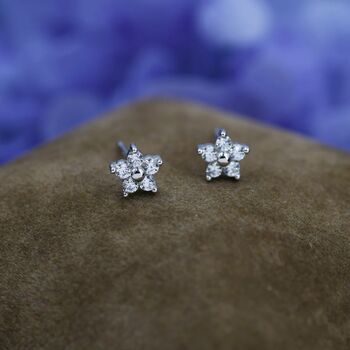 Tiny Forget Me Not Flower Cz Stud Earrings, 5 of 12