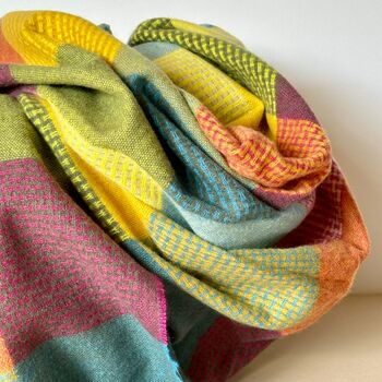 Soft Colour Block Check Scarf In Yellow And Blue, 3 of 6