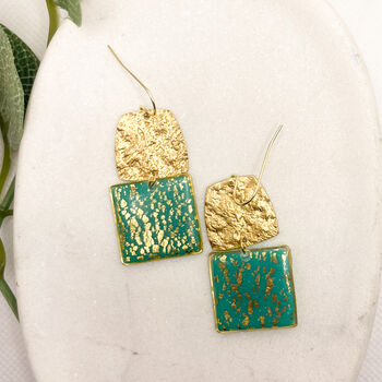 Aqua Gold Flake Statement Drop Earrings For Her, 2 of 10
