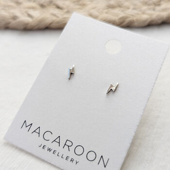 Tiny Silver Lightning Bolt Earrings, 2 of 5