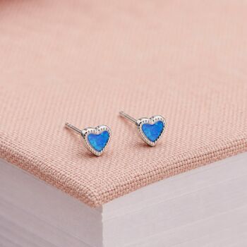 5mm Sterling Silver Blue Opal Heart Stud Earrings, 3 of 5