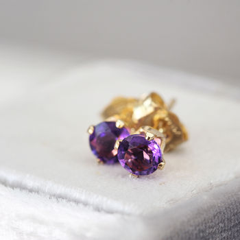 Purple Amethyst Stud Earrings In Silver Or Gold, 2 of 12