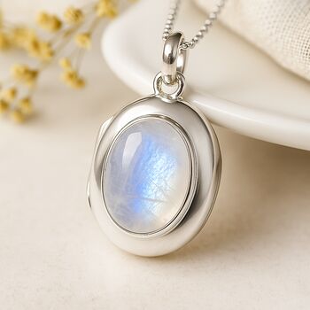 Personalised Sterling Silver Rainbow Moonstone Gemstone Locket Necklace With Photos, 3 of 9
