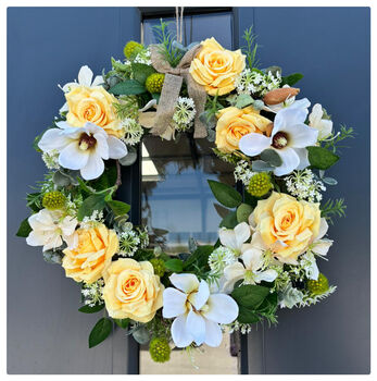 Artificial Magnolia And Rose Door Wreath, 2 of 3
