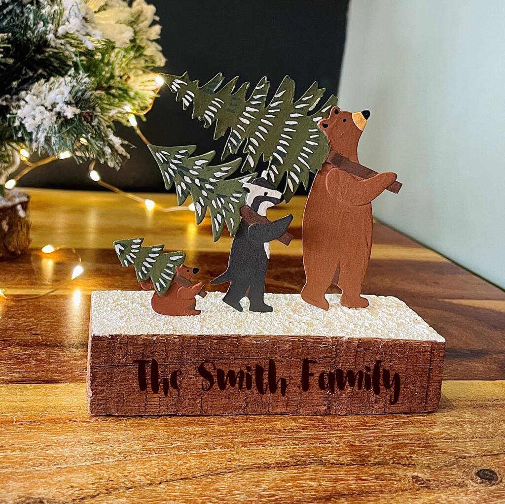 Personalised Family Bear Wooden Christmas Block, 1 of 2