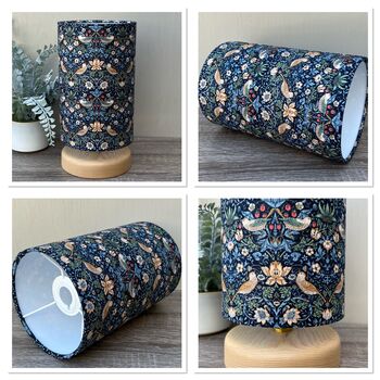 Indigo William Morris Mini Scale Strawberry Thief Patterned Lampshades, 9 of 9