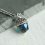 Peacock Blue Silver Acorn Necklace, thumbnail 2 of 9