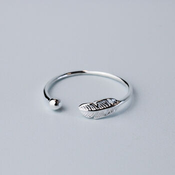 Sterling Silver Feather Adjustable Ring, 4 of 7