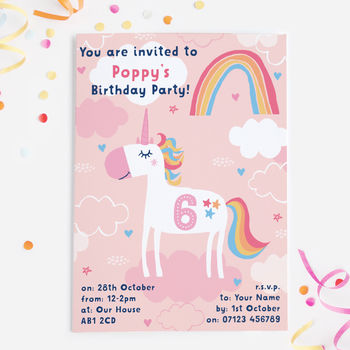 unicorn birthday party invitations by mondaland | notonthehighstreet.com