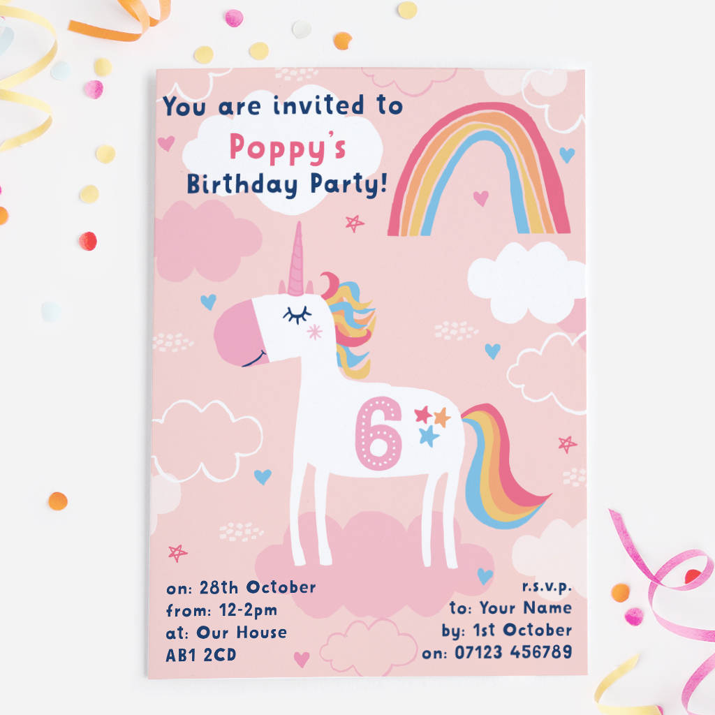 Unicorn Birthday Party Invitations, 1 of 2