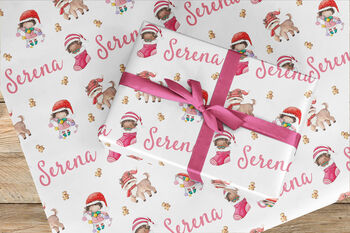 Elf Girl Personalised Christmas Wrapping Paper 682, 3 of 4
