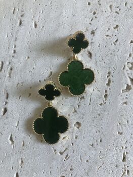 Emerald Green Four Leaf Clover Dangle Drop Earrings, 3 of 5