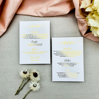 White And Gold Foil Wedding Information Card, 6 of 9
