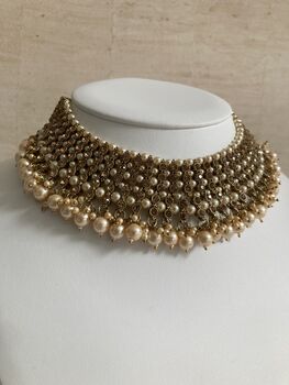 Indian Antique Gold Plated Pearl Choker Set, 5 of 8