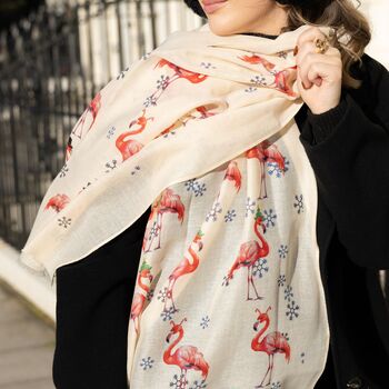 Festive Flamingo Print Scarf In Personalised Gift Box, 2 of 4