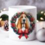Personalised Basset Hound Christmas Wreath Dog Mug, thumbnail 1 of 2