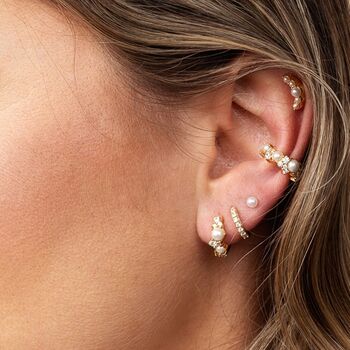 Pearl Huggie Earrings, 2 of 5