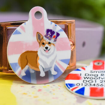 Personalised Queen's Jubilee Dog ID Tag Flag Corgi, 10 of 12
