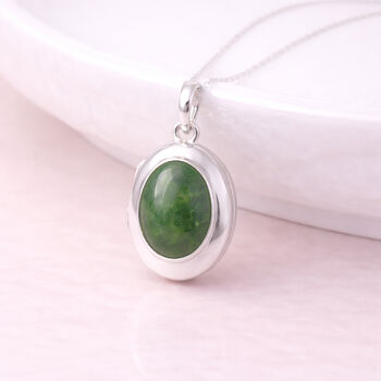 Personalised Sterling Silver Nephrite Jade Gemstone Photo Locket Necklace, 2 of 7