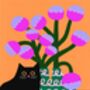 Black Cat And Fun Flowers Print, thumbnail 2 of 2