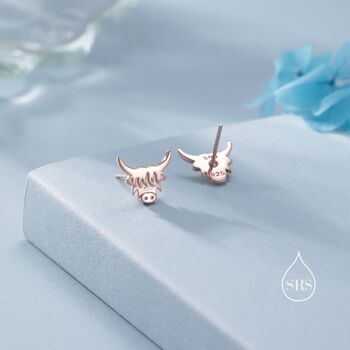 Sterling Silver Dainty Highland Cow Stud Earrings, 2 of 11