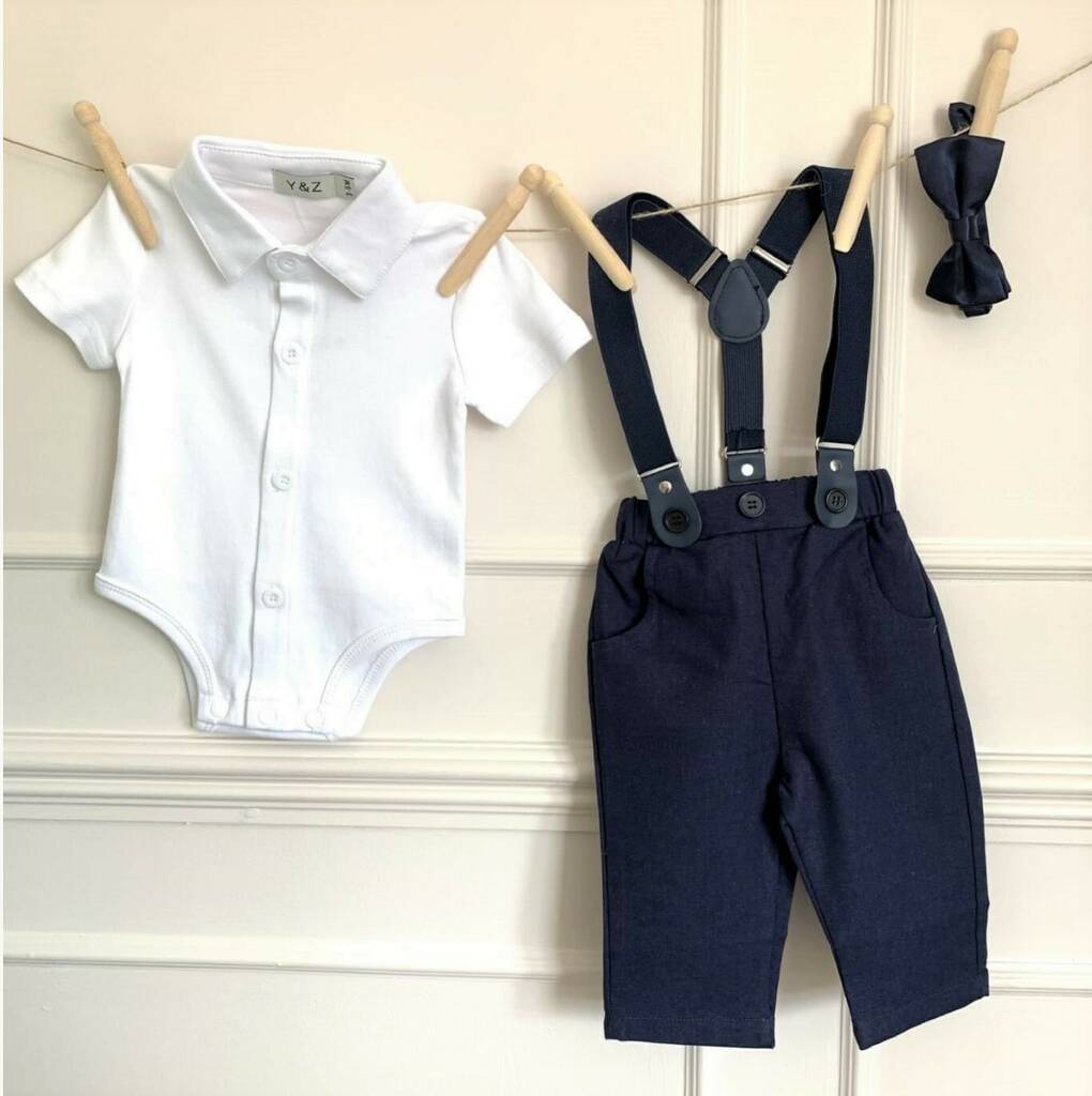 Baby Boy Dress With Tie In Blue Color Blended Stuff