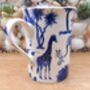 Set Of Six Straight Mugs In Blue Safari Design, thumbnail 12 of 12