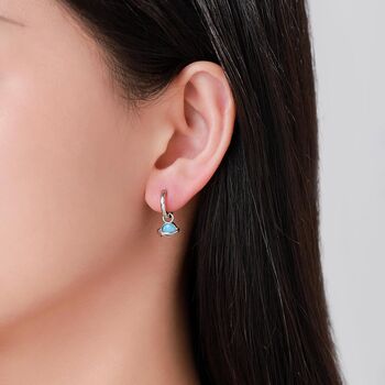 Sterling Silver Blue Opal Planet And Star Huggie Hoop Earrings, 2 of 12