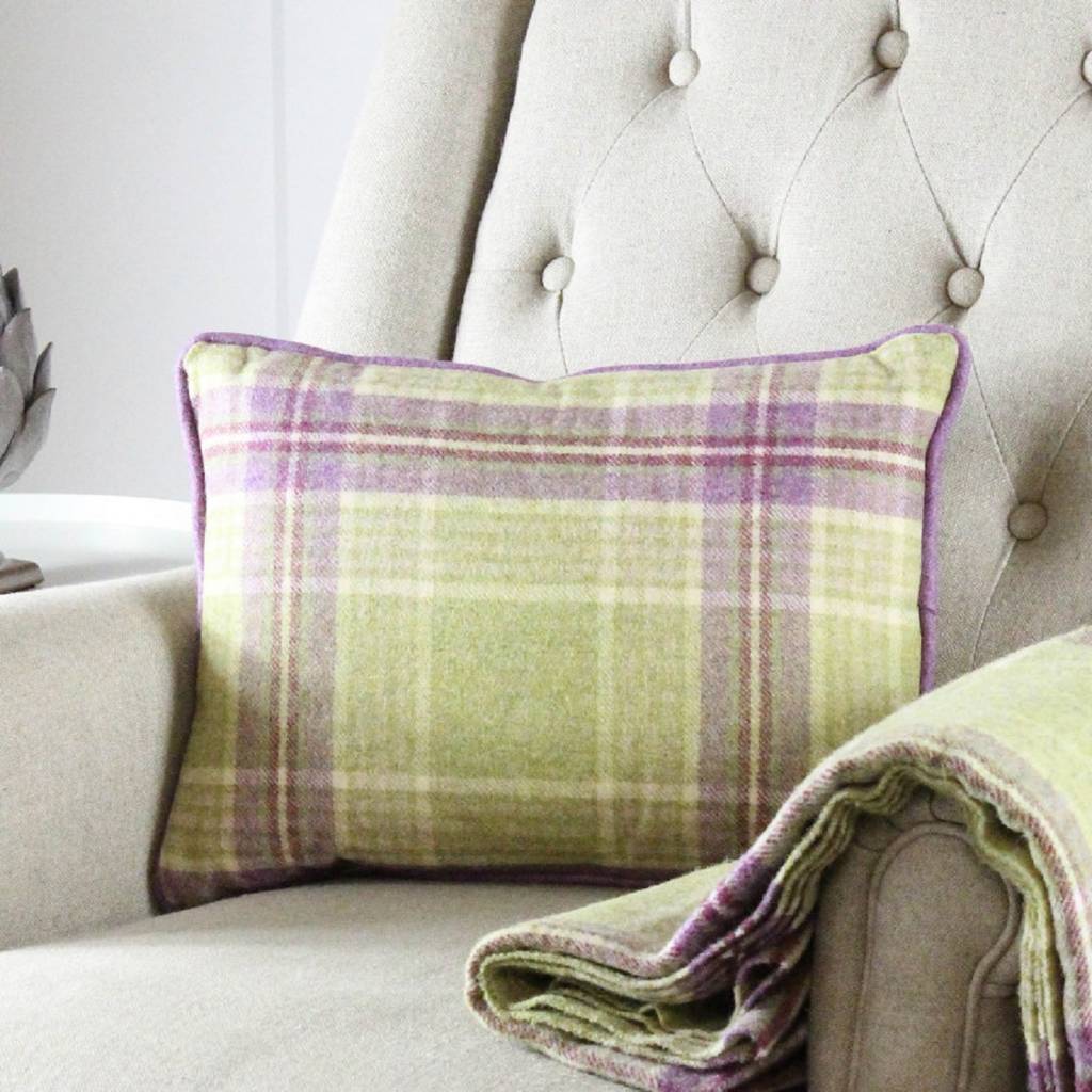 green and heather check wool cushion rectangular by marquis & dawe