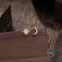 Sterling Silver Asymmetric Moon And Starburst Stud Earrings, thumbnail 7 of 12