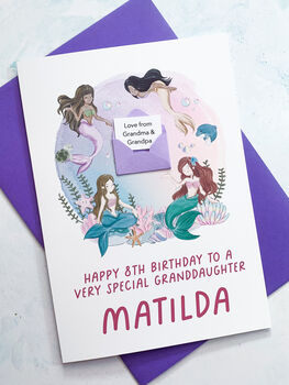 Personalised Mini Envelope Mermaid Birthday Card, 7 of 8