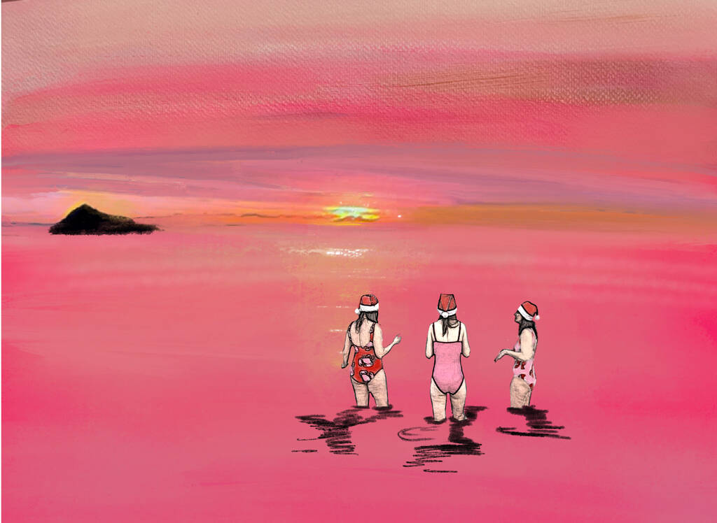 Pink Sky Wild Swimming Christmas Card, 1 of 1