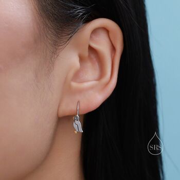 Sterling Silver Puffin Bird Earrings Available In Stud, Hoop, And Hook Styles, 7 of 12