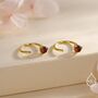 Genuine Garnet Huggie Hoop Earrings In Sterling Silver, thumbnail 3 of 12