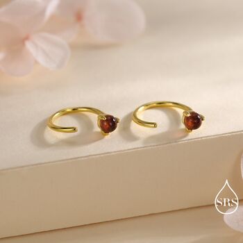 Genuine Garnet Huggie Hoop Earrings In Sterling Silver, 3 of 12