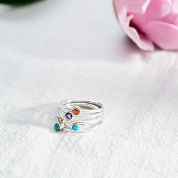 Stacking Semi Precious Birthstone Sterling Silver Ring, 3 of 7
