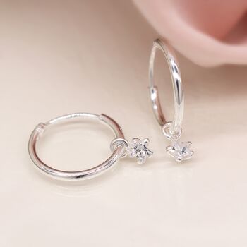 Sterling Silver Star Charm Hoop Earrings, 3 of 7