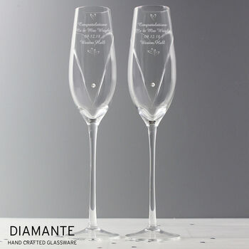 Engraved Crystal Champagne Flutes Handmade, 4 of 8