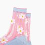 Daisy Stripes Combed Cotton Sheer Pop Socks In Blue/Pink, thumbnail 2 of 4