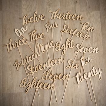 Toasty Wooden Script Table Numbers For Weddings, 2 of 4