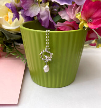 Sterling Silver Mini Robin Nest With Baroque Pearl Necklace, 5 of 9