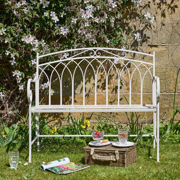 Cream Iron Arched Back Garden Bench, 4 of 10